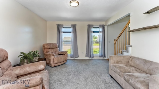1008 E Missoula, Belgrade, MT 59714 - living room with carpet floors and stairway