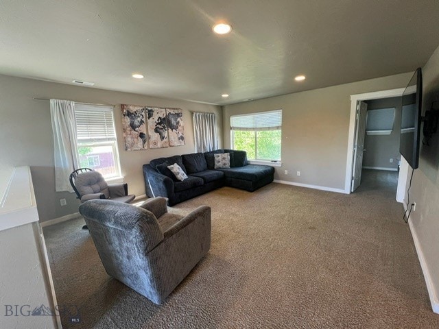 3885 Equestrian Ln, Bozeman, MT 59718 - carpeted living room with recessed lighting