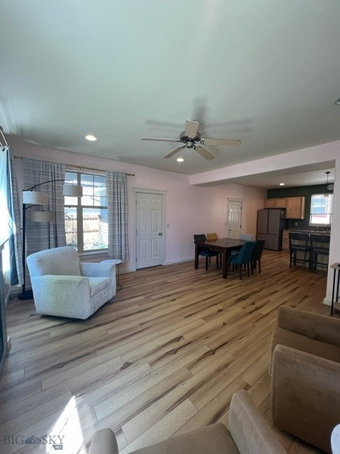 3885 Equestrian Ln, Bozeman, MT 59718 - living area featuring light wood-style flooring, ceiling fan, and recessed lighting