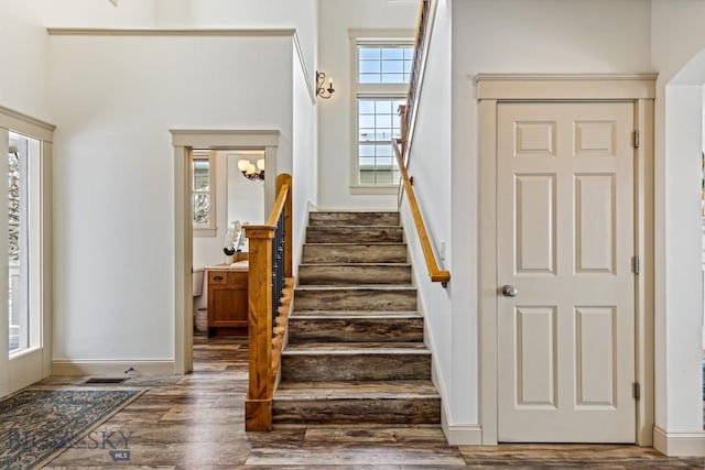 3609 Fieldstone W, Bozeman, MT 59715 - stairs with wood finished floors and baseboards