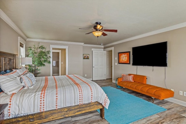 3609 Fieldstone W, Bozeman, MT 59715 - bedroom with wood finished floors, ornamental molding, and ceiling fan
