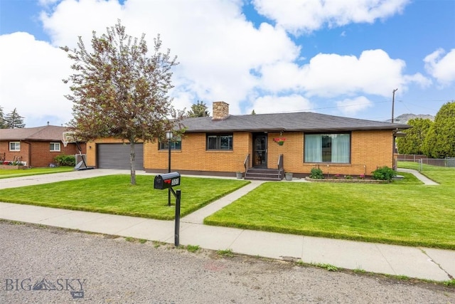 3011 Kossuth, Butte, MT 59701 - ranch-style home with a chimney, driveway, brick siding, and a garage