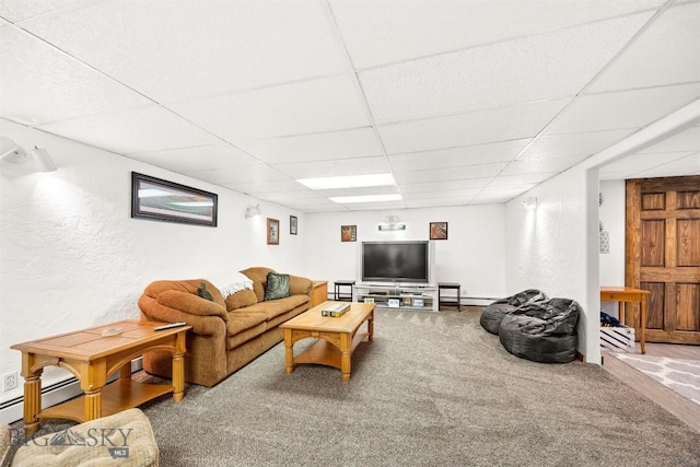 3011 Kossuth, Butte, MT 59701 - living room featuring a paneled ceiling, carpet, and a textured wall