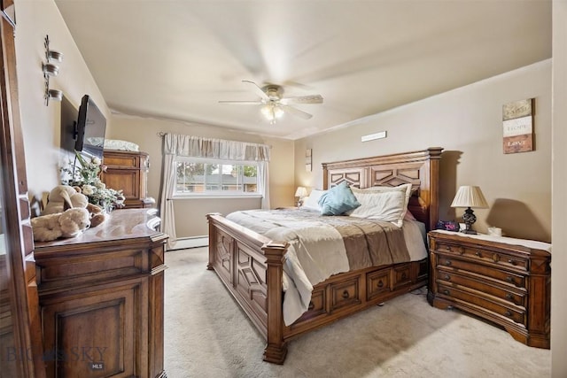 3011 Kossuth, Butte, MT 59701 - bedroom featuring light colored carpet, baseboard heating, and ceiling fan