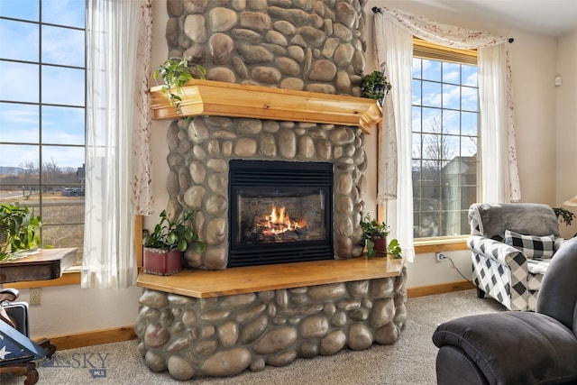 34 W Katina Ct, Bozeman, MT 59718 - detailed view of a stone fireplace and carpet