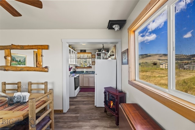 30 Hayfield Loop Trl, Ennis, MT 59729 - dining area with dark wood-style flooring, plenty of natural light, and a ceiling fan