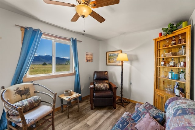 30 Hayfield Loop Trl, Ennis, MT 59729 - sitting room with a ceiling fan, wood finished floors, and a mountain view