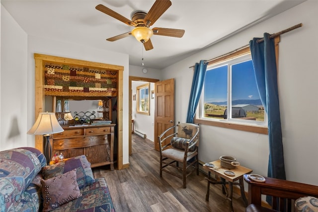 30 Hayfield Loop Trl, Ennis, MT 59729 - living area with wood finished floors, ceiling fan, and a baseboard heating unit