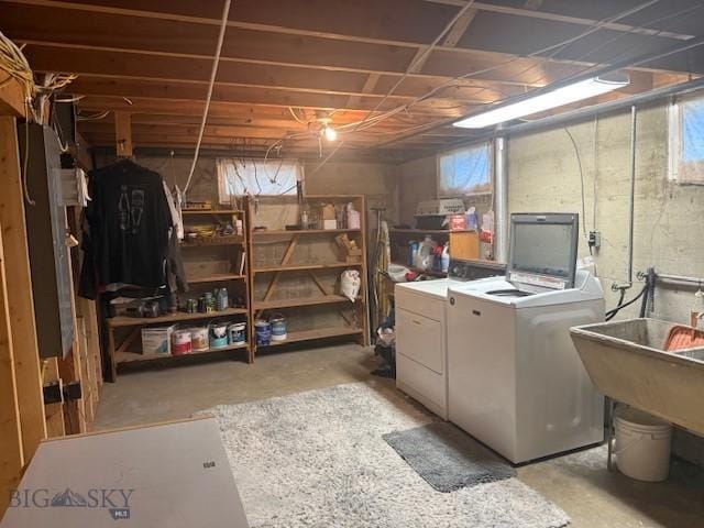 306 Juniper St, Anaconda, MT 59711 - below grade area featuring washing machine and clothes dryer and a sink