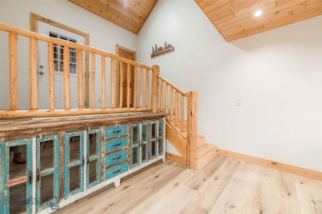 8 Ringneck Dr, Big Sky, MT 59716 - staircase with wooden ceiling, vaulted ceiling, wood finished floors, and recessed lighting