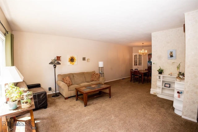 706 Locust St, Anaconda, MT 59711 - carpeted living room with a chandelier and baseboards