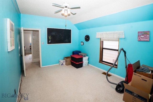706 Locust St, Anaconda, MT 59711 - misc room with a ceiling fan, carpet, and vaulted ceiling