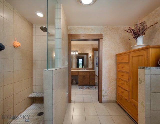 1520 Black Bull Trl, Bozeman, MT 59718 - full bath featuring a walk in shower, tile patterned floors, and vanity