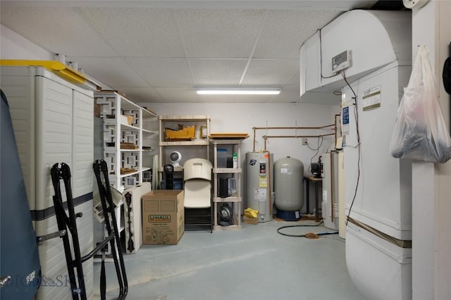 1520 Black Bull Trl, Bozeman, MT 59718 - finished below grade area featuring water heater, a paneled ceiling, a water softener, and a water pressure tank