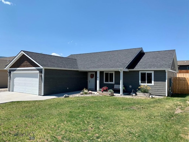 801 Pleiades Pl, Livingston, MT 59047 - ranch-style home featuring a garage, covered porch, concrete driveway, and a shingled roof