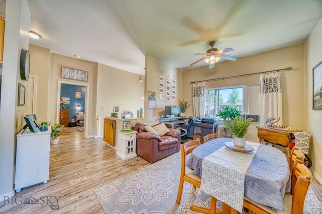 215 N 4th St Unit B, Manhattan, MT 59741 - dining area featuring light wood finished floors, a ceiling fan, and a desk