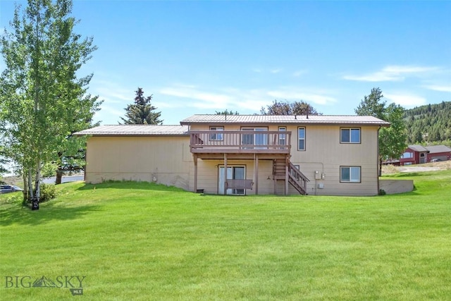 34 Mammoth Dr, Butte, MT 59701 - back of house featuring a wooden deck, stairway, a yard, and a metal roof
