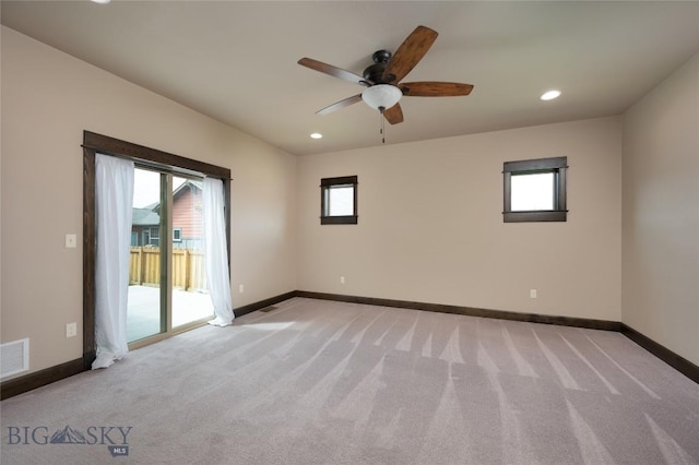5479 Annie St, Bozeman, MT 59718 - spare room with light colored carpet, ceiling fan, and recessed lighting