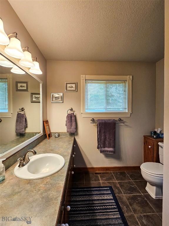 201 W 8th Ave, Big Timber, MT 59011 - bathroom featuring healthy amount of natural light, vanity, and a textured ceiling