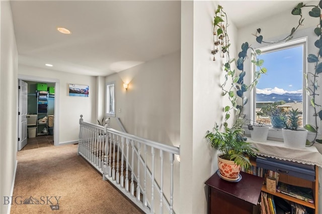 818 N 13th St, Livingston, MT 59047 - corridor featuring an upstairs landing, carpet flooring, and recessed lighting