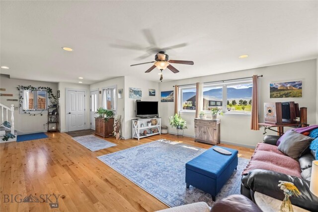 818 N 13th St, Livingston, MT 59047 - living area featuring ceiling fan, recessed lighting, and light wood-style flooring