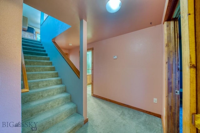 8799 Huffman Ln, Bozeman, MT 59715 - stairway featuring carpet and baseboards