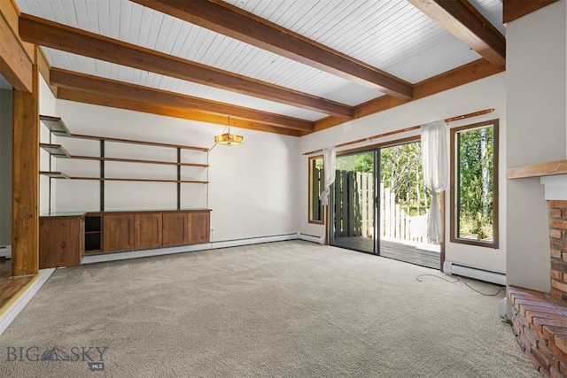 2020 S Rouse Unit 7, Bozeman, MT 59715 - unfurnished living room featuring plenty of natural light, beam ceiling, baseboard heating, and carpet