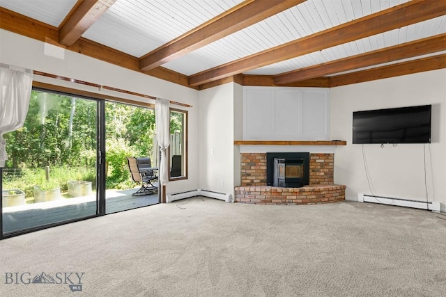 2020 S Rouse Unit 7, Bozeman, MT 59715 - unfurnished living room with beam ceiling, carpet, and baseboard heating