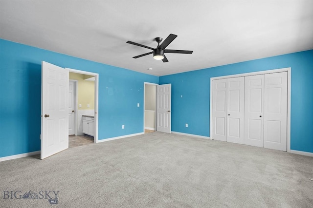 2020 S Rouse Unit 7, Bozeman, MT 59715 - unfurnished bedroom featuring carpet floors, a closet, a ceiling fan, and ensuite bath