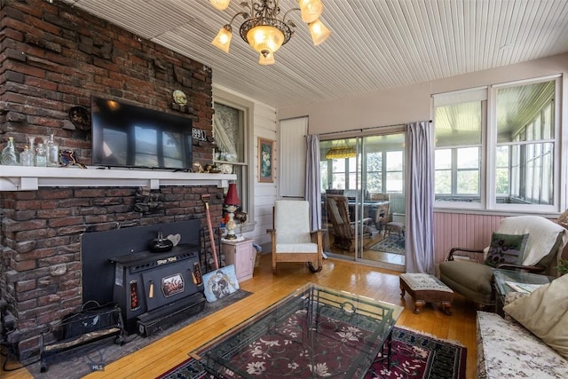 300 Holmes, Butte, MT 59701 - living room featuring a wood stove and hardwood / wood-style flooring
