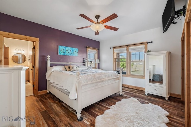 219 Rolling Glen Ranch Loop, Three Forks, MT 59752 - bedroom featuring wood finished floors, ceiling fan, and ensuite bathroom