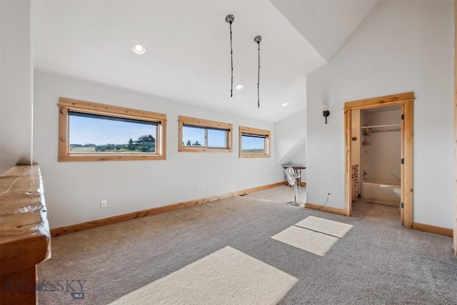 219 Rolling Glen Ranch Loop, Three Forks, MT 59752 - unfurnished bedroom featuring carpet flooring, high vaulted ceiling, and recessed lighting