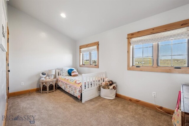 219 Rolling Glen Ranch Loop, Three Forks, MT 59752 - carpeted bedroom featuring multiple windows and lofted ceiling