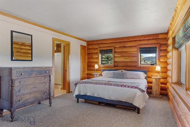 3500 Jackson Creek Rd, Bozeman, MT 59715 - carpeted bedroom with rustic walls