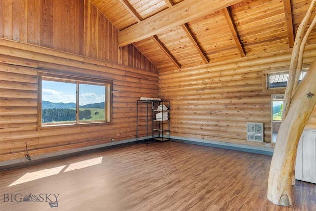 3500 Jackson Creek Rd, Bozeman, MT 59715 - empty room with wood ceiling, wood finished floors, healthy amount of natural light, and log walls