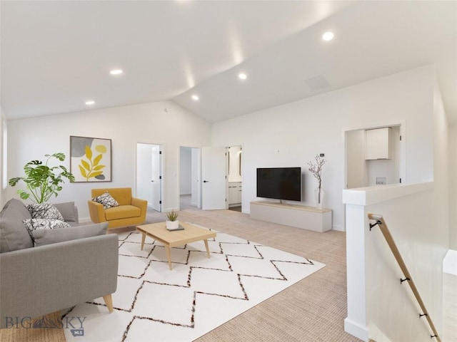 2809 S 30th Ave, Bozeman, MT 59718 - living room with carpet flooring, lofted ceiling, and recessed lighting