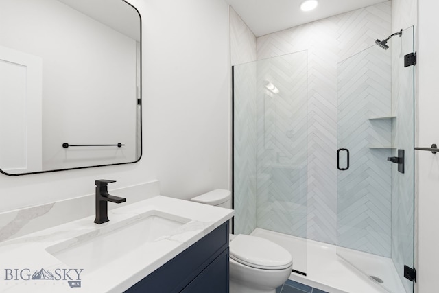 2809 S 30th Ave, Bozeman, MT 59718 - bathroom featuring vanity, a shower stall, and recessed lighting