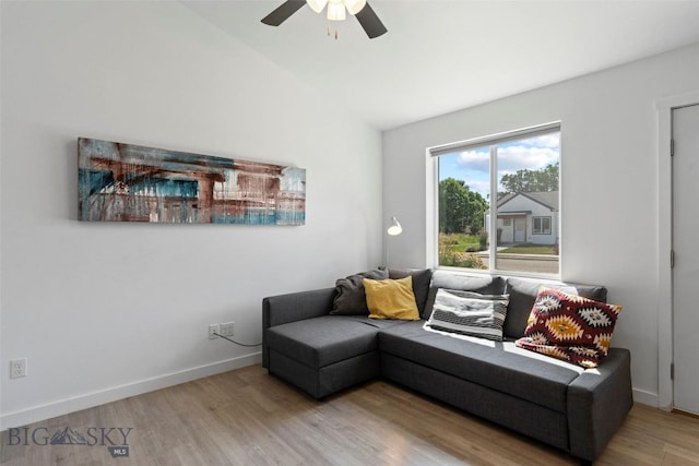 402 Brookline St Unit B, Livingston, MT 59047 - sitting room with wood finished floors, ceiling fan, and vaulted ceiling