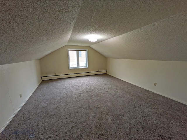 944 Placer, Butte, MT 59701 - additional living space featuring baseboard heating, carpet flooring, vaulted ceiling, and a textured ceiling
