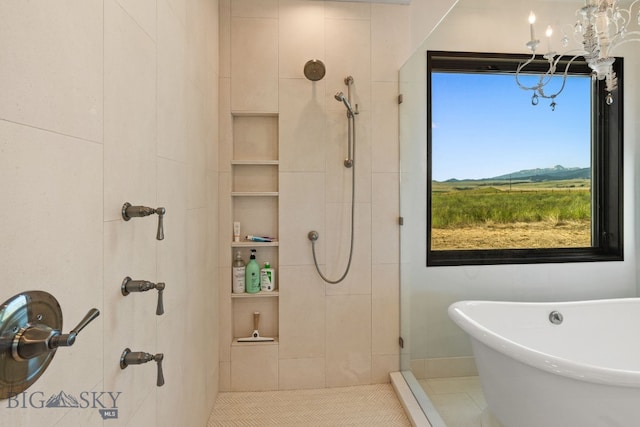 120 Horseshoe Loop, Harrison, MT 59735 - full bathroom featuring tiled shower, a freestanding bath, and tile patterned flooring