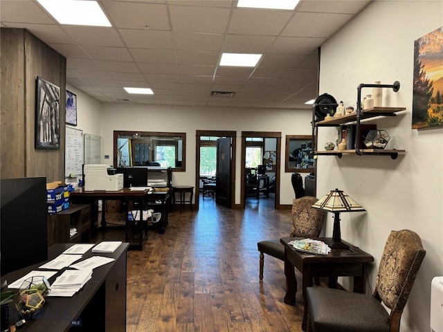 33 Lone Peak Dr Unit 202, Big Sky, MT 59716 - home office with a paneled ceiling and dark wood-style floors