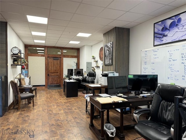 33 Lone Peak Dr Unit 202, Big Sky, MT 59716 - home office with wood-type flooring, a drop ceiling, and electric panel
