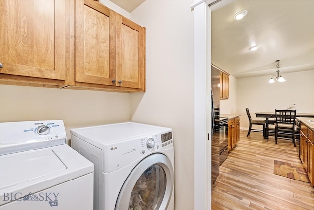160 Tail Feather Ln Unit D, Bozeman, MT 59718 - laundry area with washer and clothes dryer, cabinet space, light wood-style flooring, and recessed lighting