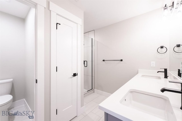 740 Rogers Way Unit B, Bozeman, MT 59718 - full bathroom featuring double vanity, a shower stall, and tile patterned flooring