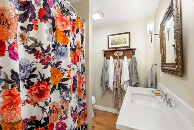 2 Harris Pl, Livingston, MT 59047 - full bath featuring wood finished floors, a shower with curtain, and vanity