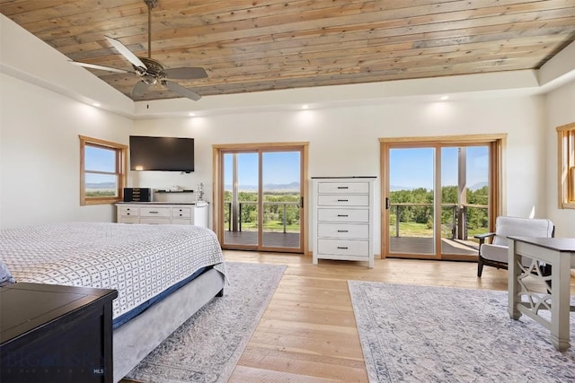 915 Point Of Rocks Rd, Whitehall, MT 59759 - bedroom with wood ceiling, access to exterior, multiple windows, vaulted ceiling, and recessed lighting