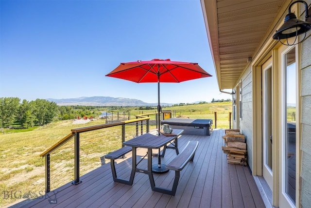 915 Point Of Rocks Rd, Whitehall, MT 59759 - wooden terrace with a covered hot tub and a mountain view