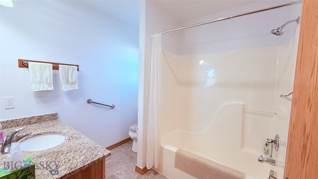 129 E Tobiano Trl, Belgrade, MT 59714 - full bath featuring vanity, shower / tub combo with curtain, and tile patterned floors