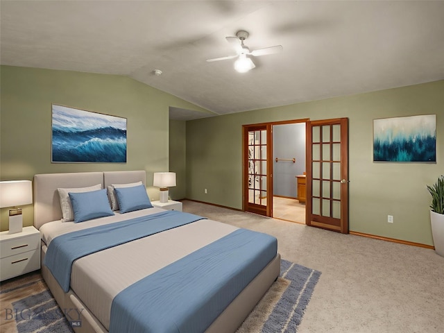3455 W Cascade, Bozeman, MT 59718 - bedroom featuring french doors, lofted ceiling, carpet floors, ceiling fan, and ensuite bath