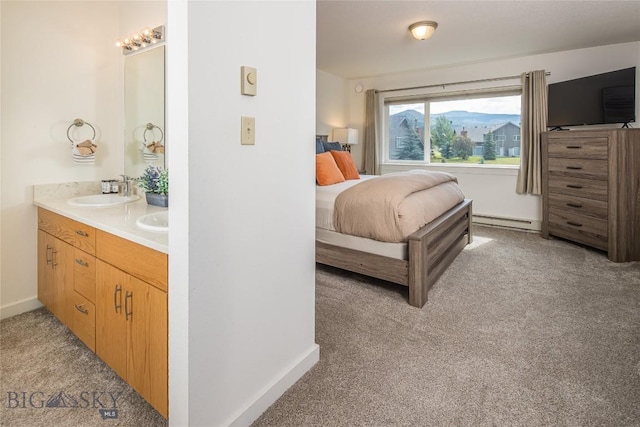 344 Candlelight Meadow Dr, Big Sky, MT 59716 - bedroom featuring light colored carpet and a baseboard heating unit
